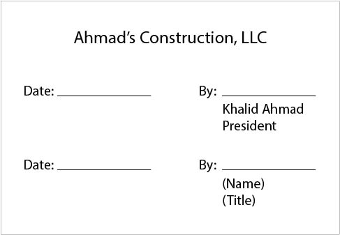 graphic of typical signature block in a contract